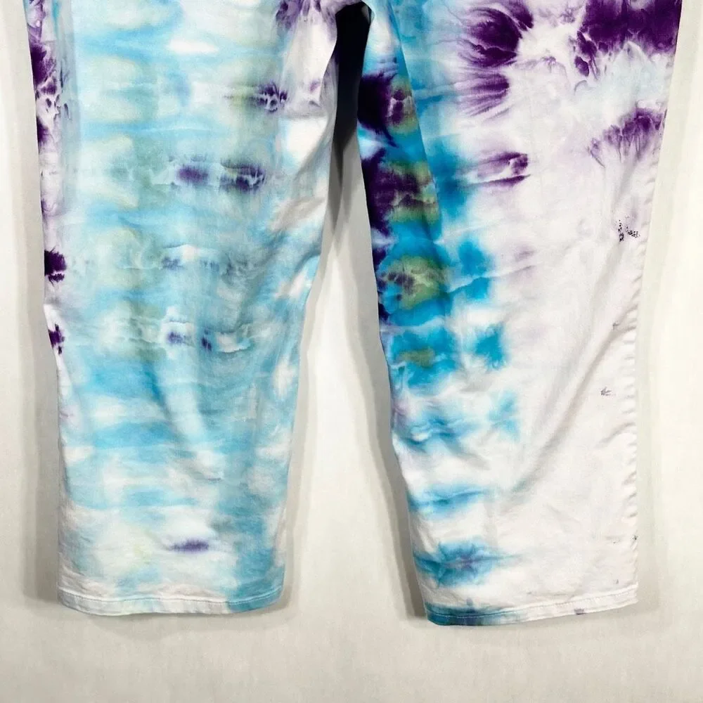 Cato Size 12 Pants Tie Dye Handmade Blue‎ Purple Boho High Rise Festival 1366